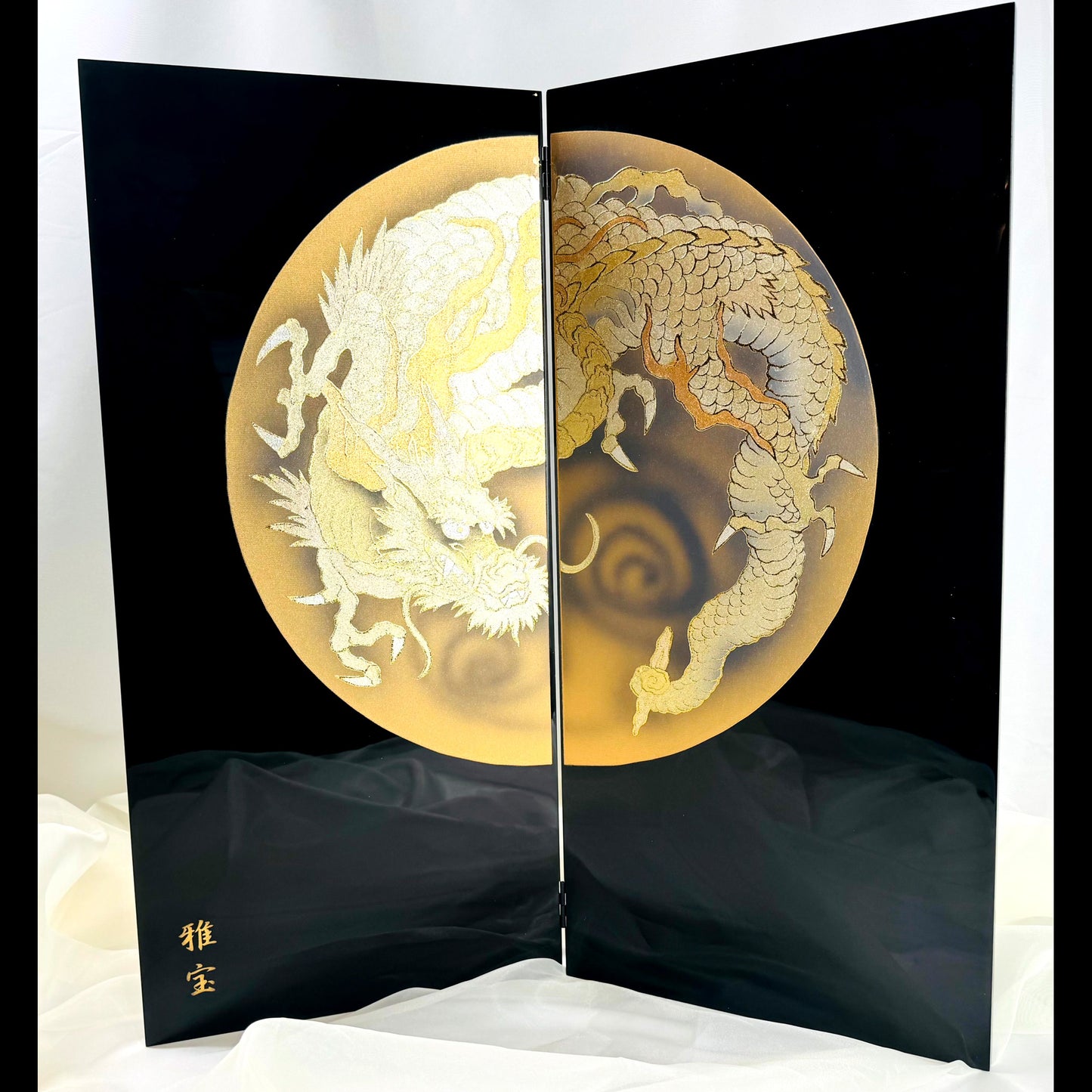 Gold Dragon Folding Screen by Gahō | Enamel Finish Two-Panel Byōbu 01