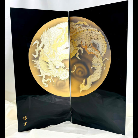 Gold Dragon Folding Screen by Gahō | Enamel Finish Two-Panel Byōbu 01