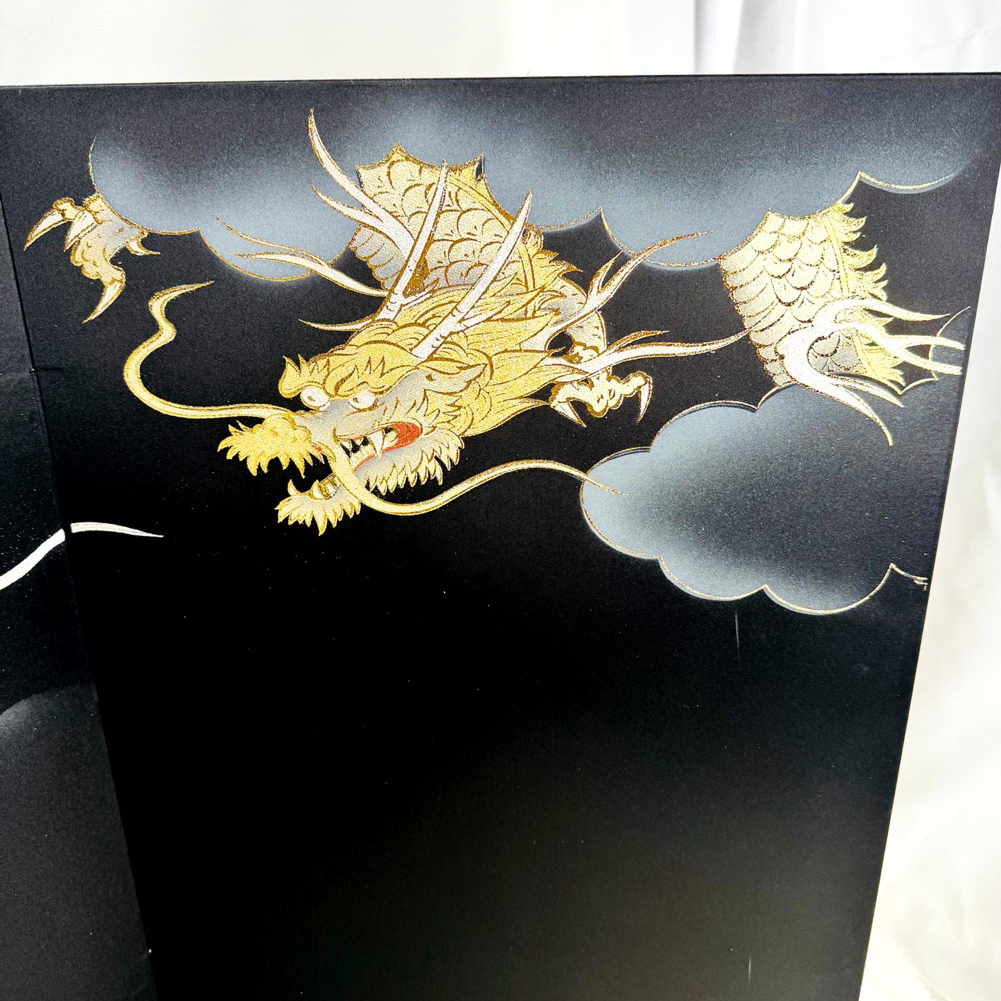 Gold & Silver Dragons Folding Screen by Gahou | Byōbu with Genuine Gold Detailing 03