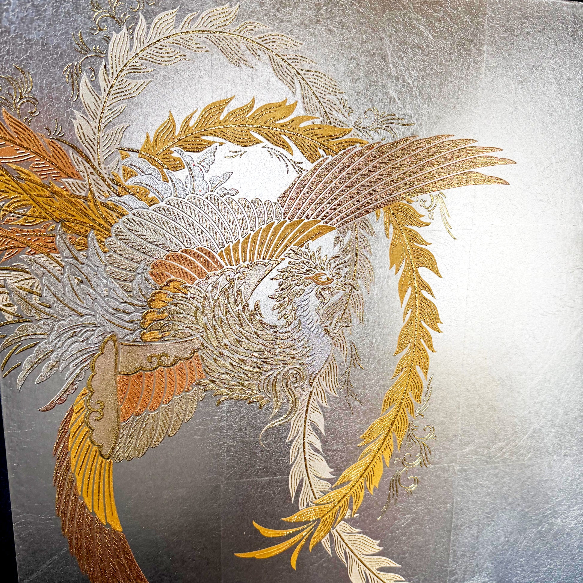 Silver Leaf Folding Screen with Phoenix Motif 02