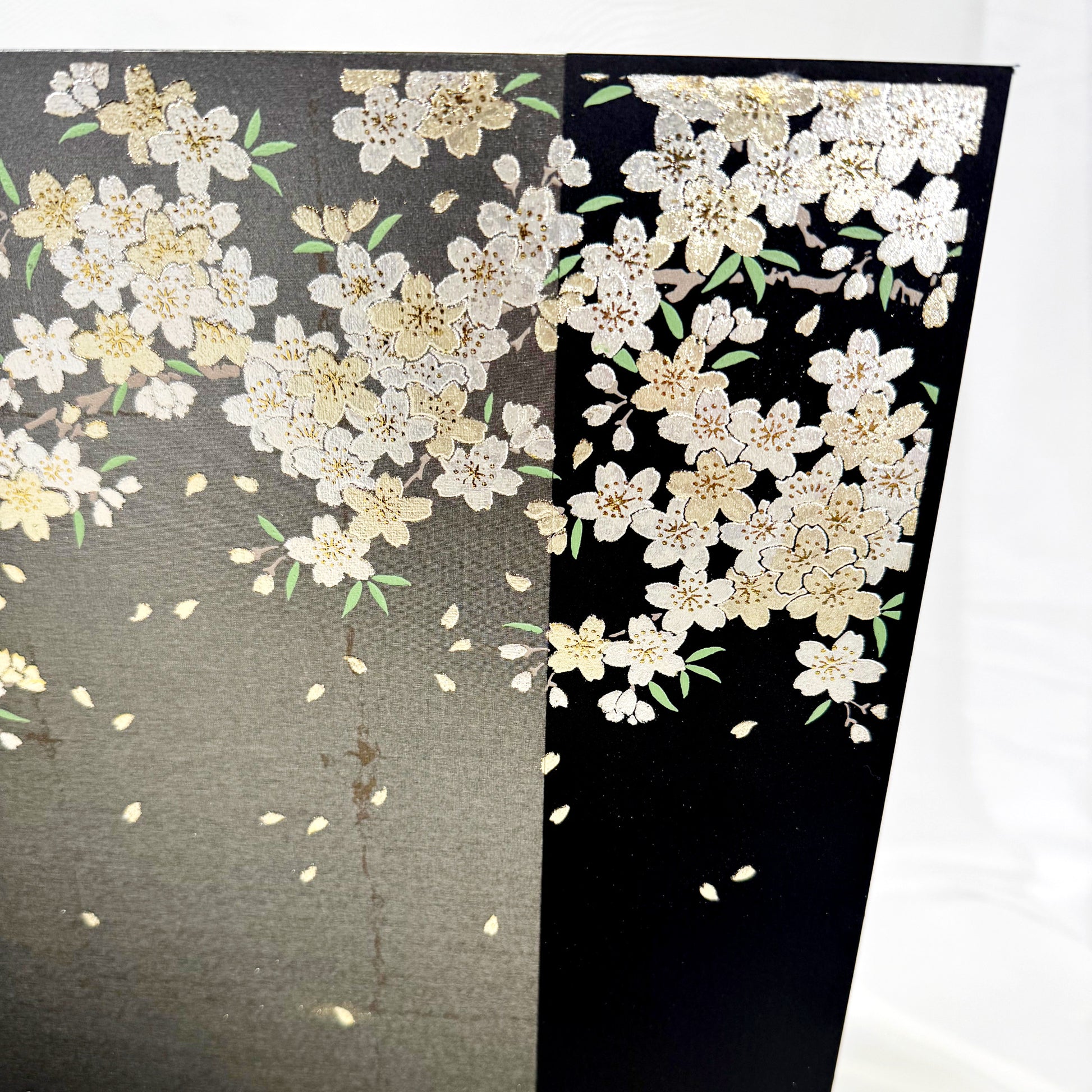 Silver Leaf Folding Screen with Sakura Design 02
