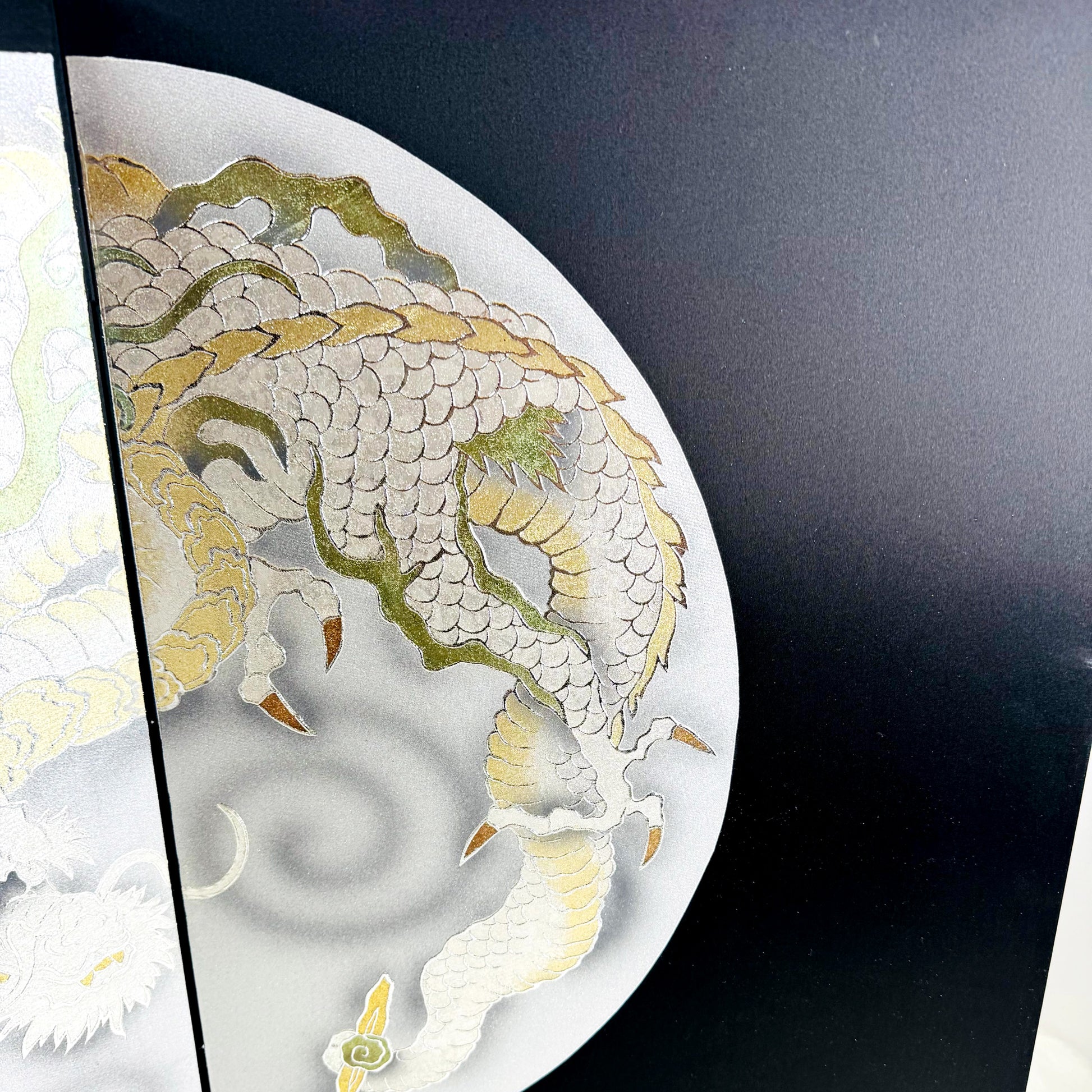 Silver Moon Folding Screen with Dragon Motif by Gahō 03