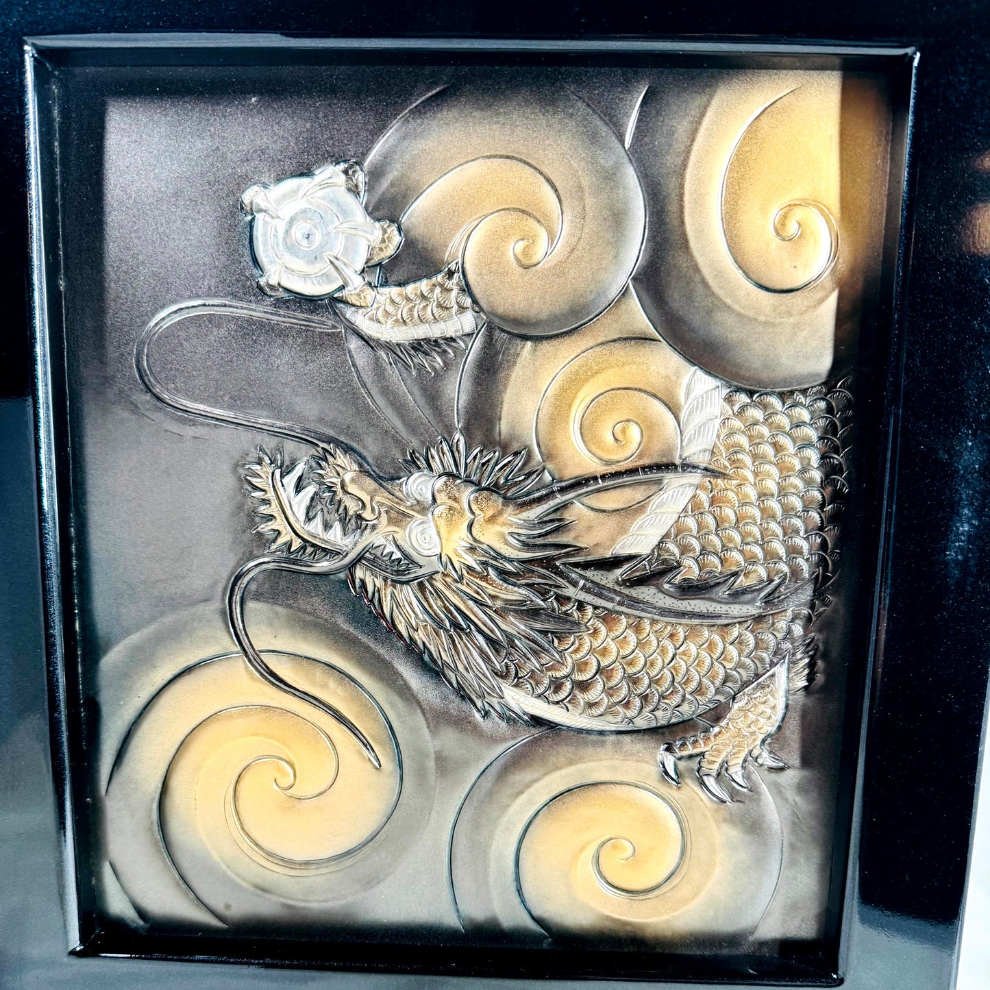 Twin Dragon Relief Folding Screen Byōbu – Enamel Finish 03