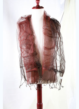 Amami Mud Dyed 100% Silk Chiffon Stole / Scarf - Terracotta Red & Dark Brown (70 x 180 cm)