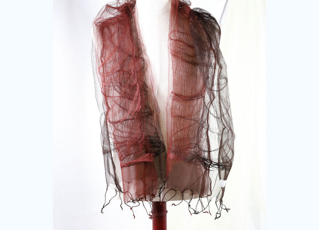 Amami Mud Dyed 100% Silk Chiffon Stole / Scarf - Terracotta Red & Dark Brown (70 x 180 cm)