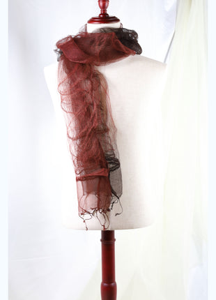 Amami Mud Dyed 100% Silk Chiffon Stole / Scarf - Terracotta Red & Dark Brown (70 x 180 cm)