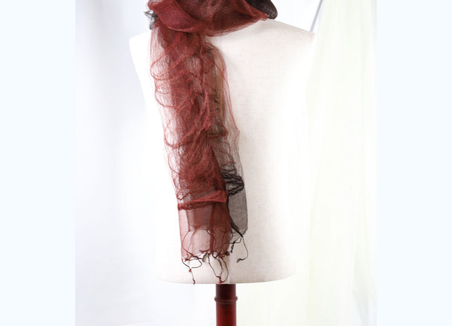 Amami Mud Dyed 100% Silk Chiffon Stole / Scarf - Terracotta Red & Dark Brown (70 x 180 cm)