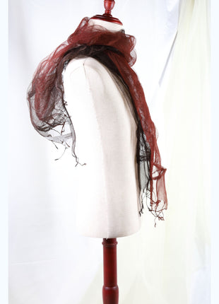 Amami Mud Dyed 100% Silk Chiffon Stole / Scarf - Terracotta Red & Dark Brown (70 x 180 cm)