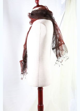 Amami Mud Dyed 100% Silk Chiffon Stole / Scarf - Terracotta Red & Dark Brown (70 x 180 cm)