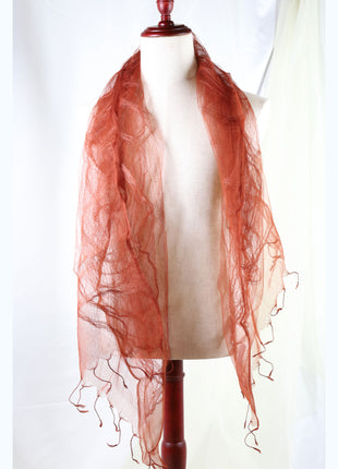 Amami Dyed 100% Silk Chiffon Stole / Scarf - Terracotta Orange (70 x 180 cm)