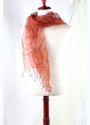 Amami Dyed 100% Silk Chiffon Stole / Scarf - Terracotta Orange (70 x 180 cm)