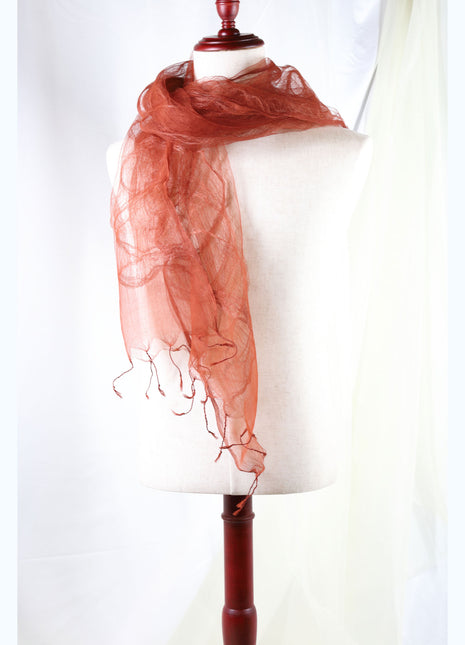 Amami Dyed 100% Silk Chiffon Stole / Scarf - Terracotta Orange (70 x 180 cm)