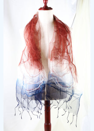 Amami Mud & Indigo Dyed 100% Silk Chiffon Stole / Scarf - Tricolor Gradient (70 x 180 cm)