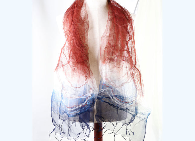Amami Mud & Indigo Dyed 100% Silk Chiffon Stole / Scarf - Tricolor Gradient (70 x 180 cm)