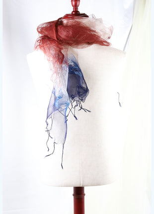 Amami Mud & Indigo Dyed 100% Silk Chiffon Stole / Scarf - Tricolor Gradient (70 x 180 cm)
