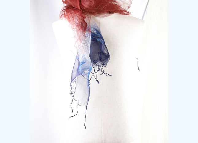 Amami Mud & Indigo Dyed 100% Silk Chiffon Stole / Scarf - Tricolor Gradient (70 x 180 cm)
