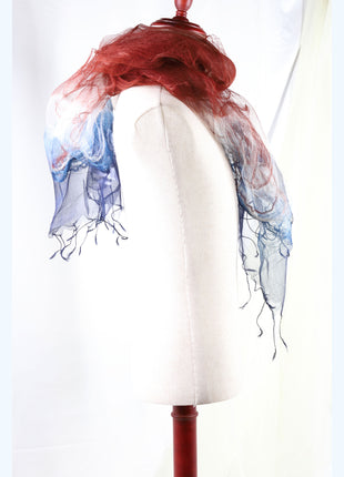 Amami Mud & Indigo Dyed 100% Silk Chiffon Stole / Scarf - Tricolor Gradient (70 x 180 cm)