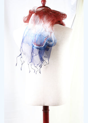 Amami Mud & Indigo Dyed 100% Silk Chiffon Stole / Scarf - Tricolor Gradient (70 x 180 cm)