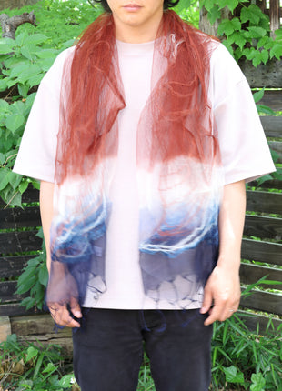 Amami Mud & Indigo Dyed 100% Silk Chiffon Stole / Scarf - Tricolor Gradient (70 x 180 cm)