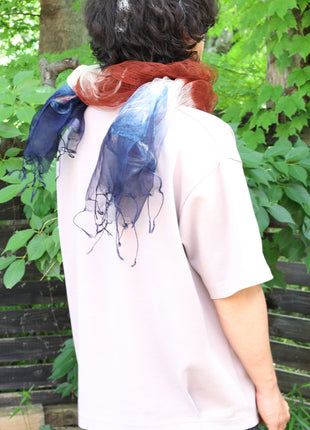 Amami Mud & Indigo Dyed 100% Silk Chiffon Stole / Scarf - Tricolor Gradient (70 x 180 cm)