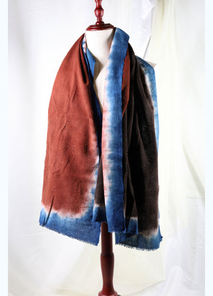 Amami Mud & Indigo Dyed Large Cotton Stole / Scarf - Multi Color Gradient (100 x 190 cm)