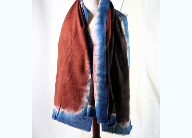 Amami Mud & Indigo Dyed Large Cotton Stole / Scarf - Multi Color Gradient (100 x 190 cm)