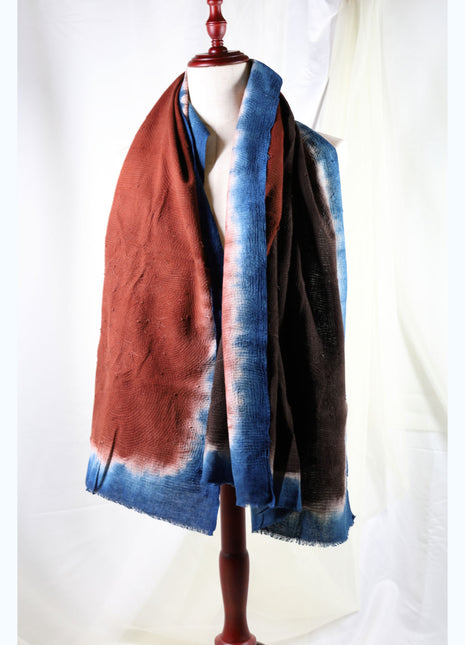 Amami Mud & Indigo Dyed Large Cotton Stole / Scarf - Multi Color Gradient (100 x 190 cm)
