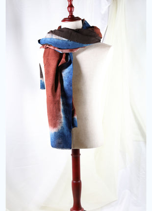 Amami Mud & Indigo Dyed Large Cotton Stole / Scarf - Multi Color Gradient (100 x 190 cm)