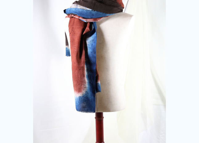 Amami Mud & Indigo Dyed Large Cotton Stole / Scarf - Multi Color Gradient (100 x 190 cm)
