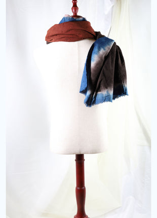 Amami Mud & Indigo Dyed Large Cotton Stole / Scarf - Multi Color Gradient (100 x 190 cm)