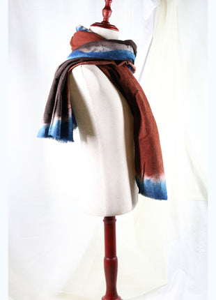 Amami Mud & Indigo Dyed Large Cotton Stole / Scarf - Multi Color Gradient (100 x 190 cm)