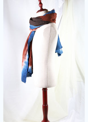 Amami Mud & Indigo Dyed Large Cotton Stole / Scarf - Multi Color Gradient (100 x 190 cm)