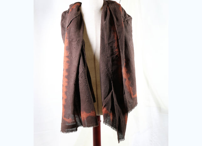 Amami Mud Tie-Dyed Large Cotton Stole / Scarf - Ash Brown & Terracotta Accent (100 x 190 cm)