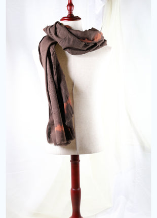 Amami Mud Tie-Dyed Large Cotton Stole / Scarf - Ash Brown & Terracotta Accent (100 x 190 cm)
