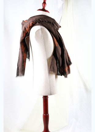 Amami Mud Tie-Dyed Large Cotton Stole / Scarf - Ash Brown & Terracotta Accent (100 x 190 cm)