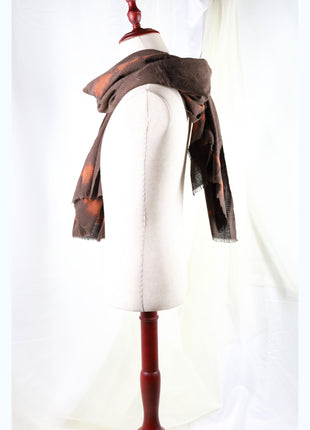 Amami Mud Tie-Dyed Large Cotton Stole / Scarf - Ash Brown & Terracotta Accent (100 x 190 cm)