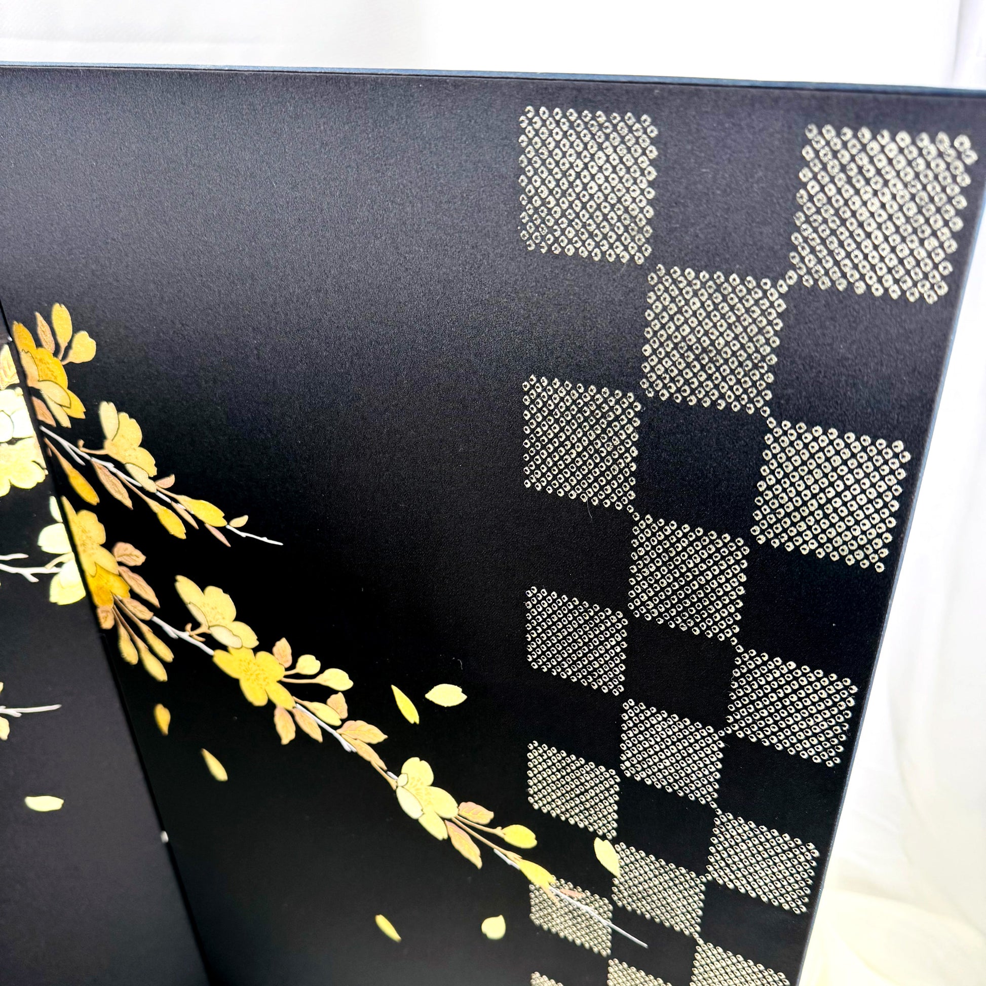 Byōbu Folding Screen with Sakura Blossom and Checkerboard Design 03