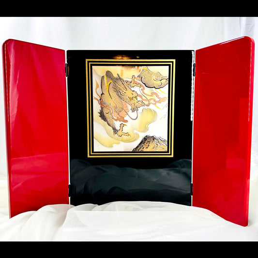 Dragon Motif Folding Screen Byōbu – Three-Panel Enamel Finish 01