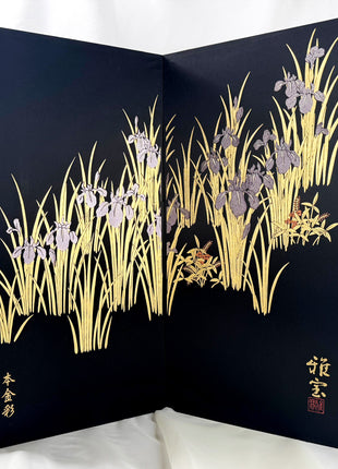 Gold-Embellished Folding Screen with Iris Motif by Gahou 01