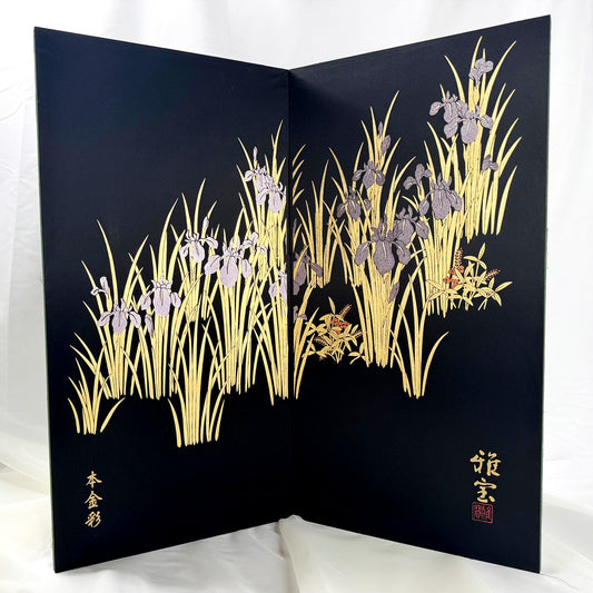 Gold-Embellished Folding Screen with Iris Motif by Gahou 01