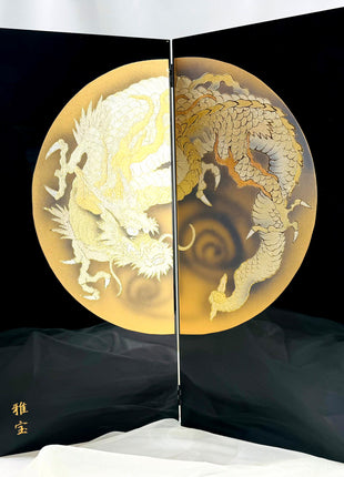 Gold Dragon Folding Screen by Gahō | Enamel Finish Two-Panel Byōbu 01