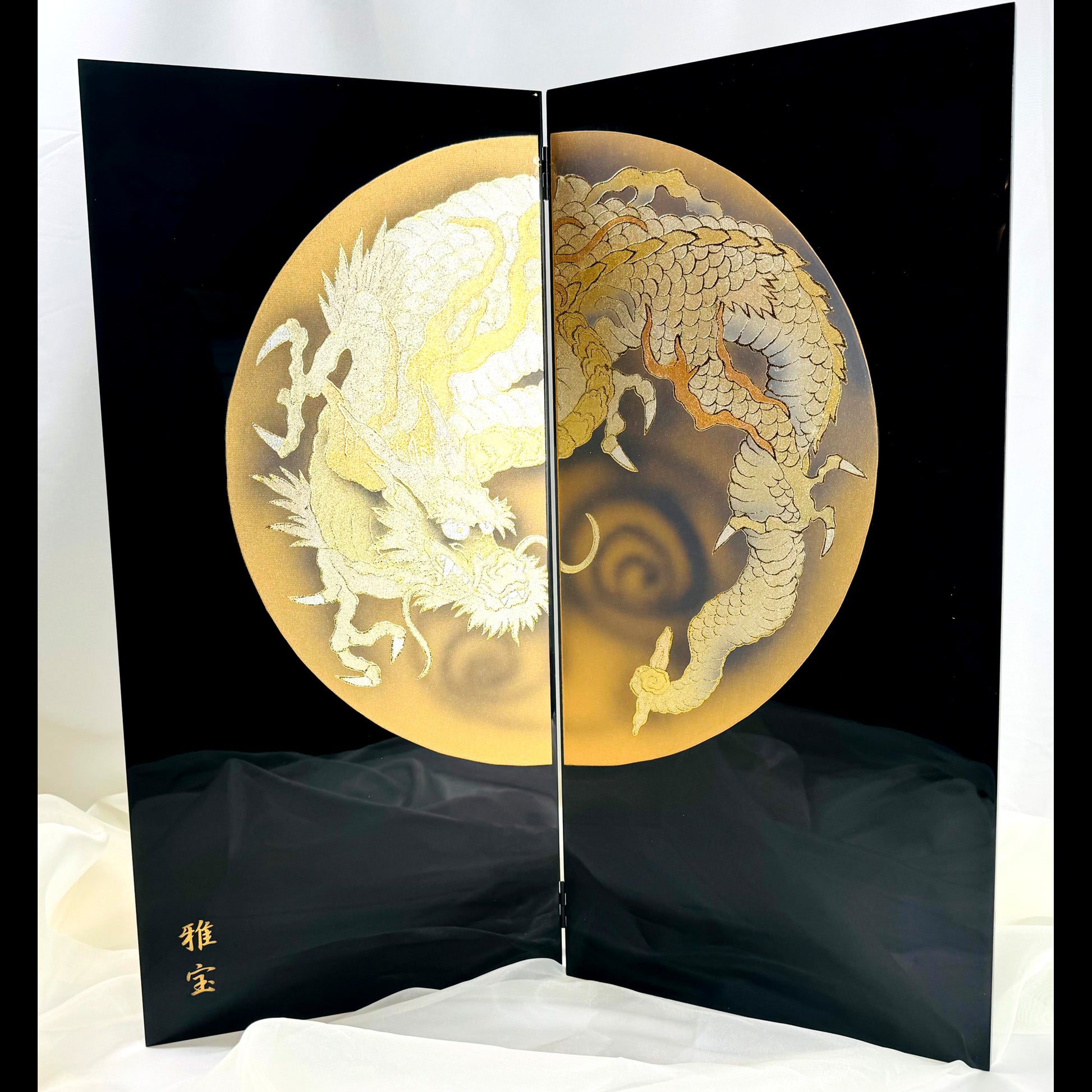 Gold Dragon Folding Screen by Gahō | Enamel Finish Two-Panel Byōbu 01