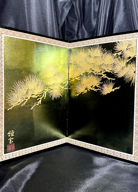 Gold Pine Folding Screen by Gahō Noguchi (2-panel Byōbu) 01