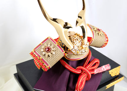 Kabuto (Helmet): Grand Gold Kuwagata and Ruby Ornamentation