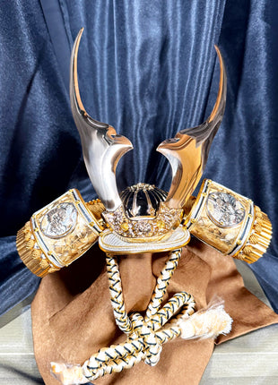 Samurai Kabuto Helmet with Silver Dragon Reliefs 01