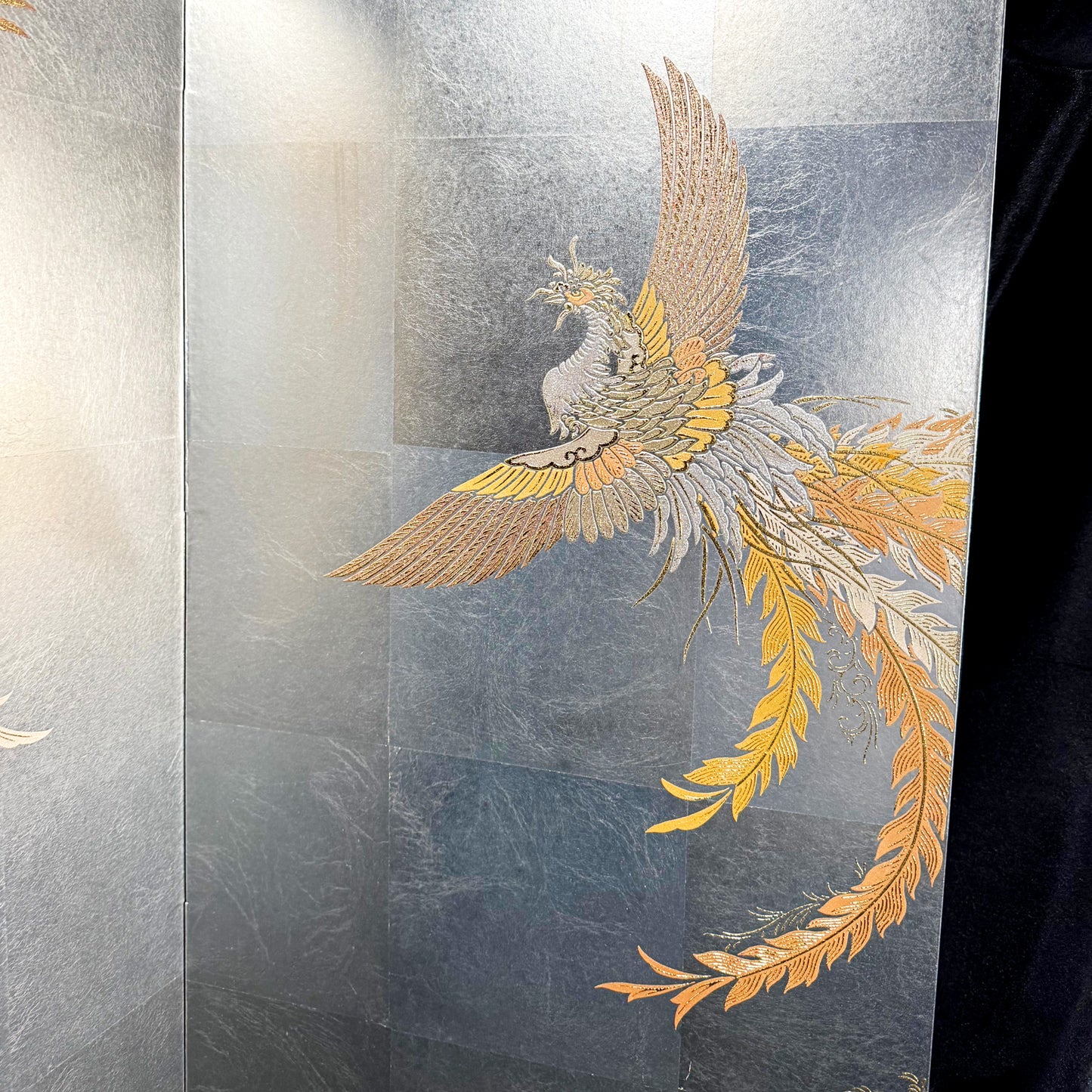Silver Leaf Folding Screen with Phoenix Motif 03