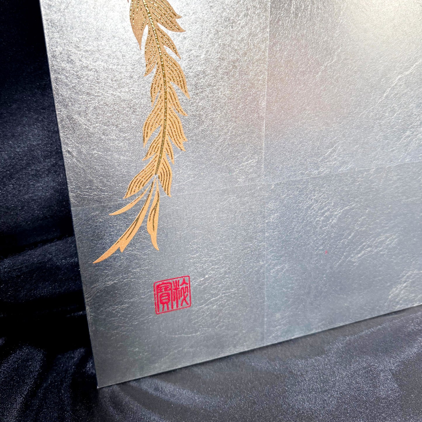 Silver Leaf Folding Screen with Phoenix Motif 04