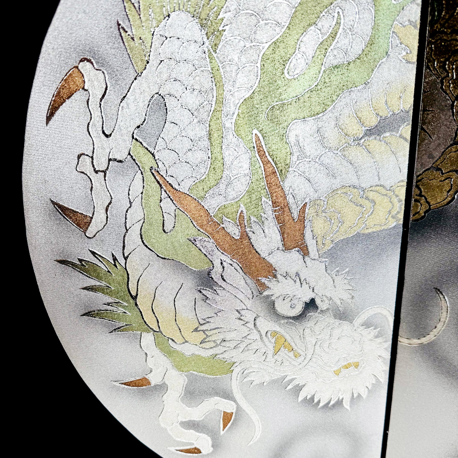 Silver Moon Folding Screen with Dragon Motif by Gahō 02