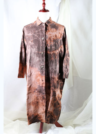 Amami Mud Tie-Dyed Relaxed Linen Long Shirt Coat
