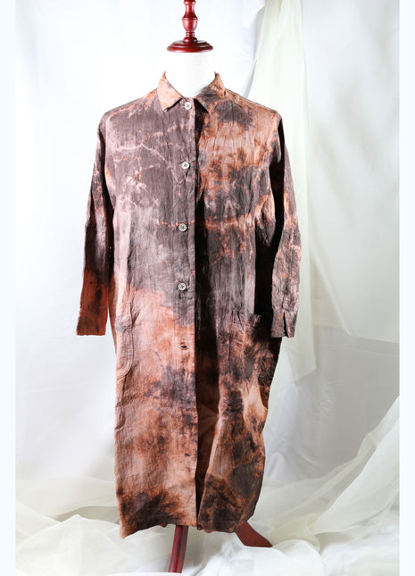 Amami Mud Tie-Dyed Relaxed Linen Long Shirt Coat